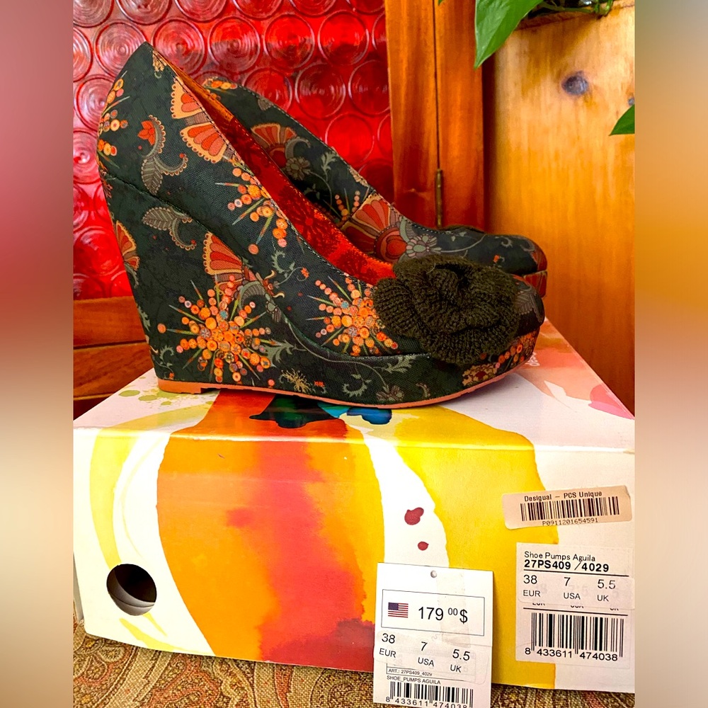 Desigual Women’s Canvas Floral Pump Aguila Wedge Shoes